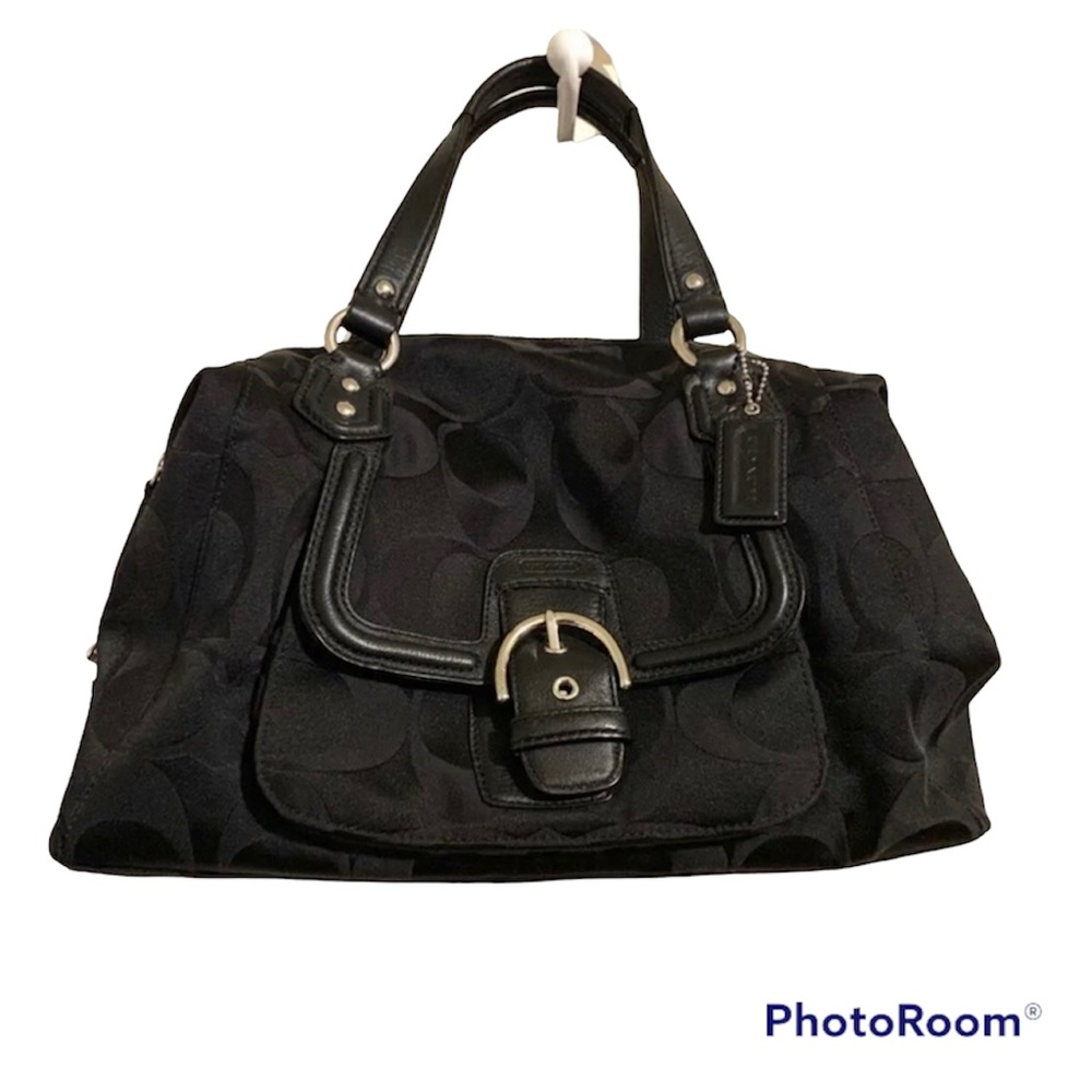 Coach Authentic Signature Campbell Black Fabric Leather Tote F25292 Purse